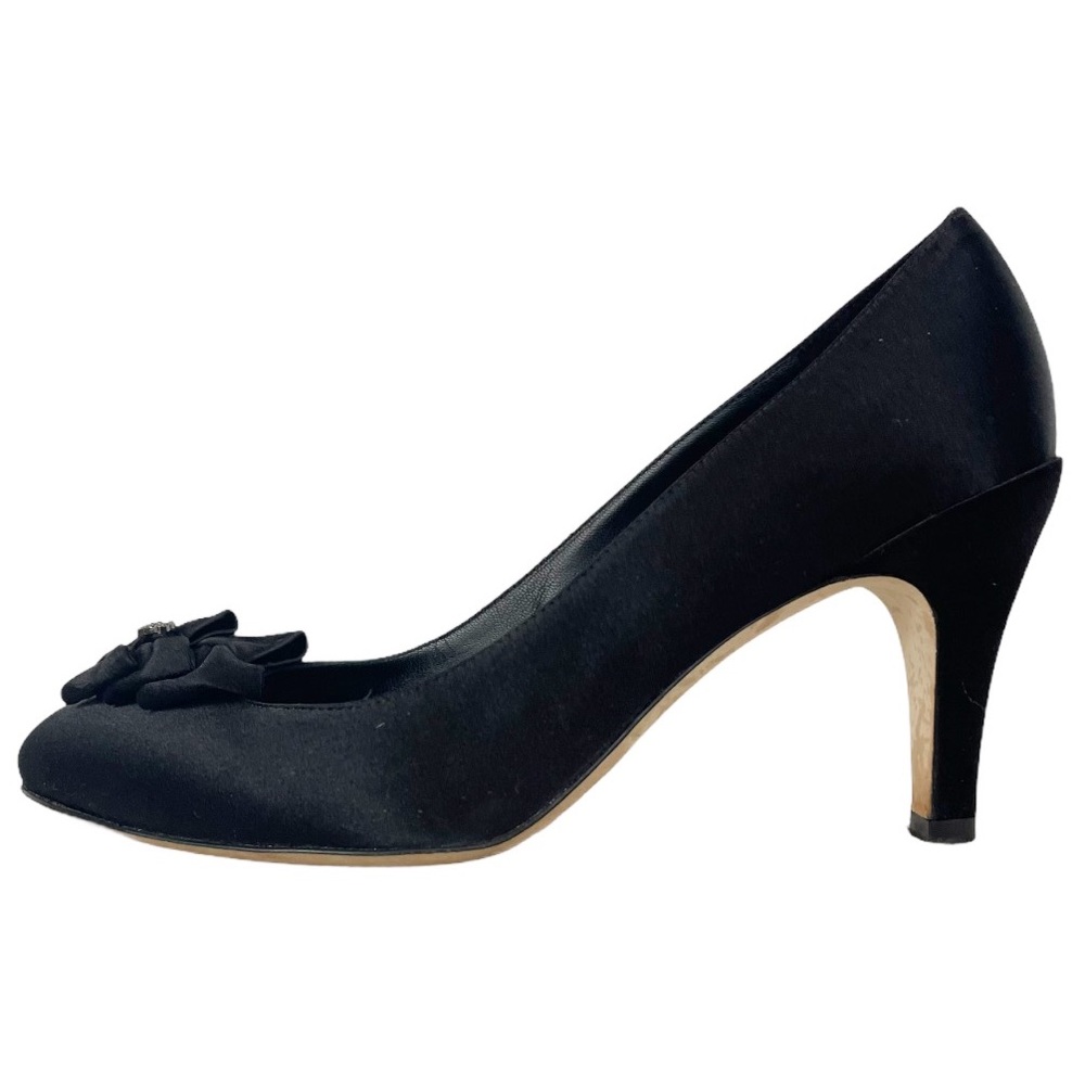 CHANEL Black Satin Bow Mid Heel Pump - Picture 2 of 16